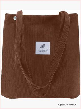 Small Corduroy Tote Bag with Inner Pocket and Zipper Closure